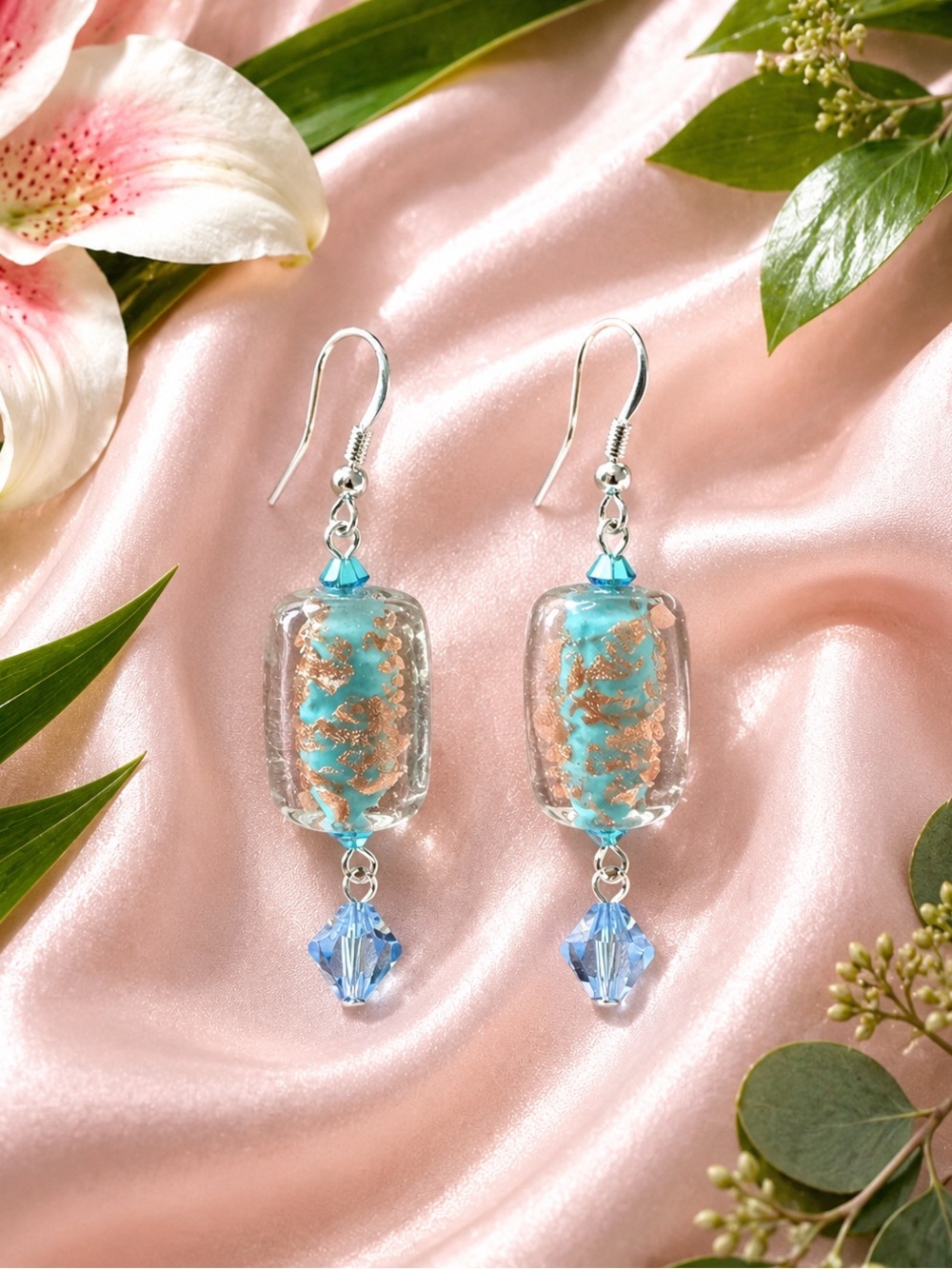 🆕🆕🆕Artisan Blue Glass Drop Earrings - Turquoise & Light Blue